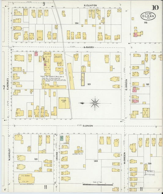 Sanborn Fire Insurance Map from Olean, Cattaraugus County, New York (1904), Sheet #0010 - Historic Sanborn Fire Insurance Map Print, vintage old map wall art, antique decor, genealogy gift, New York New York map