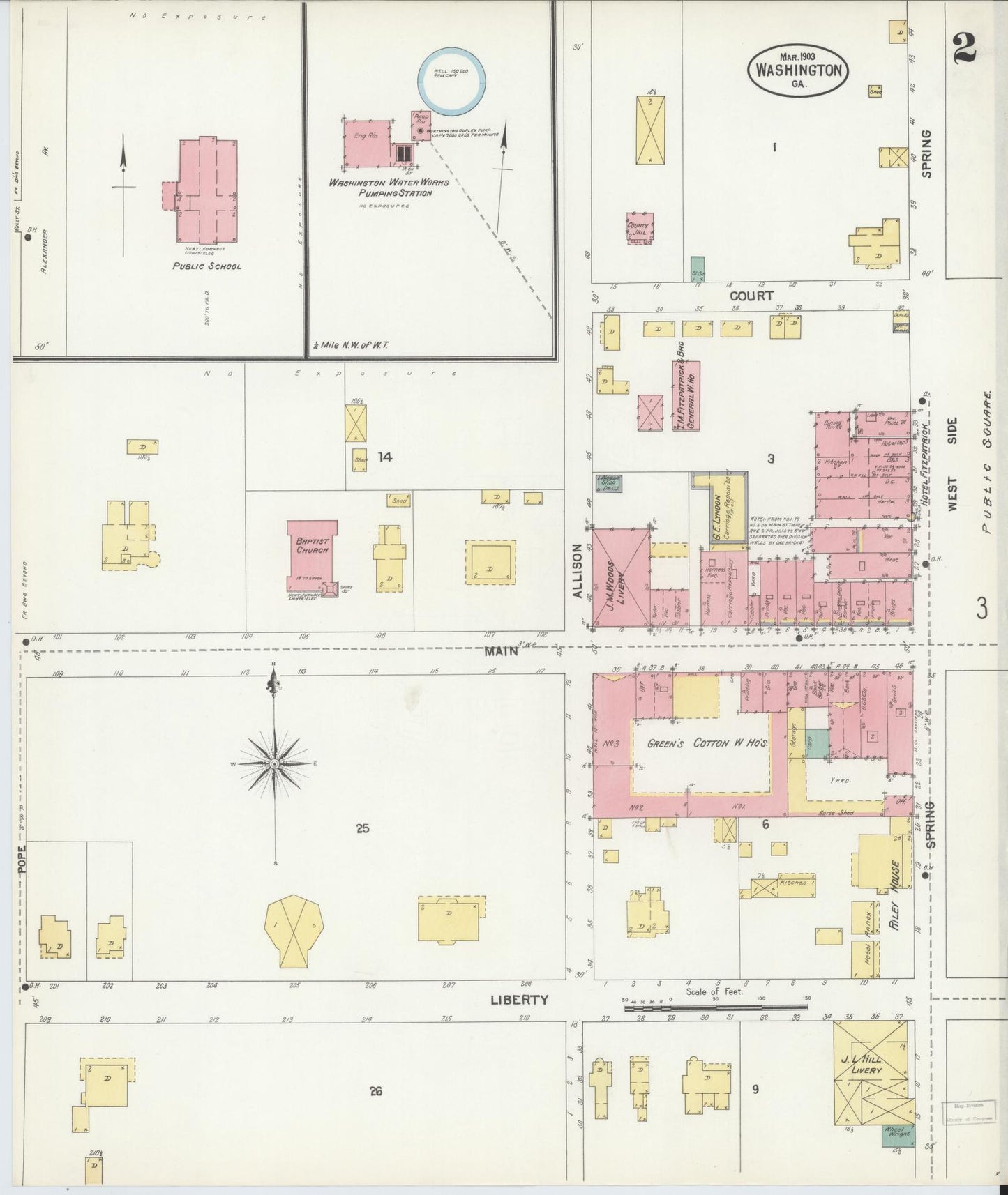 Sanborn Fire Insurance Map from Washington, Wilkes County, Georgia (1903), Sheet #0002 - Historic Sanborn Fire Insurance Map Print, vintage old map wall art, antique decor, genealogy gift, Georgia Georgia map