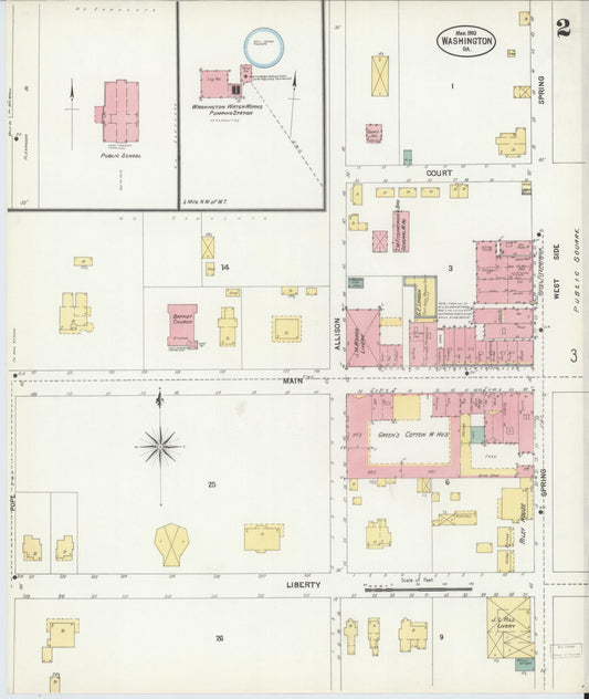 Sanborn Fire Insurance Map from Washington, Wilkes County, Georgia (1903), Sheet #0002 - Historic Sanborn Fire Insurance Map Print, vintage old map wall art, antique decor, genealogy gift, Georgia Georgia map