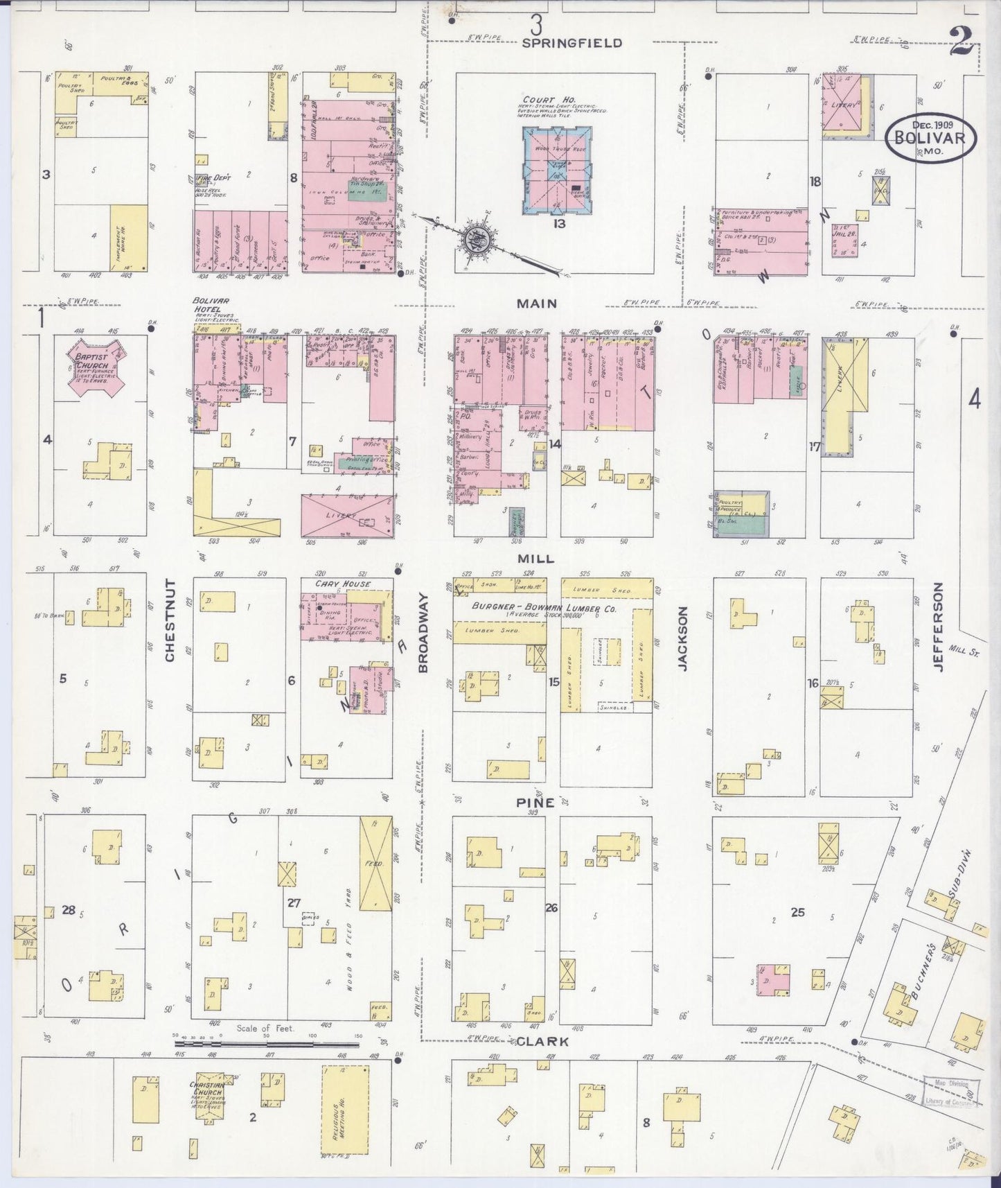 Sanborn Fire Insurance Map from Bolivar, Polk County, Missouri (1909), Sheet #0002 - Complete Map Set gallery image, historic Sanborn map, vintage wall art, Missouri Missouri