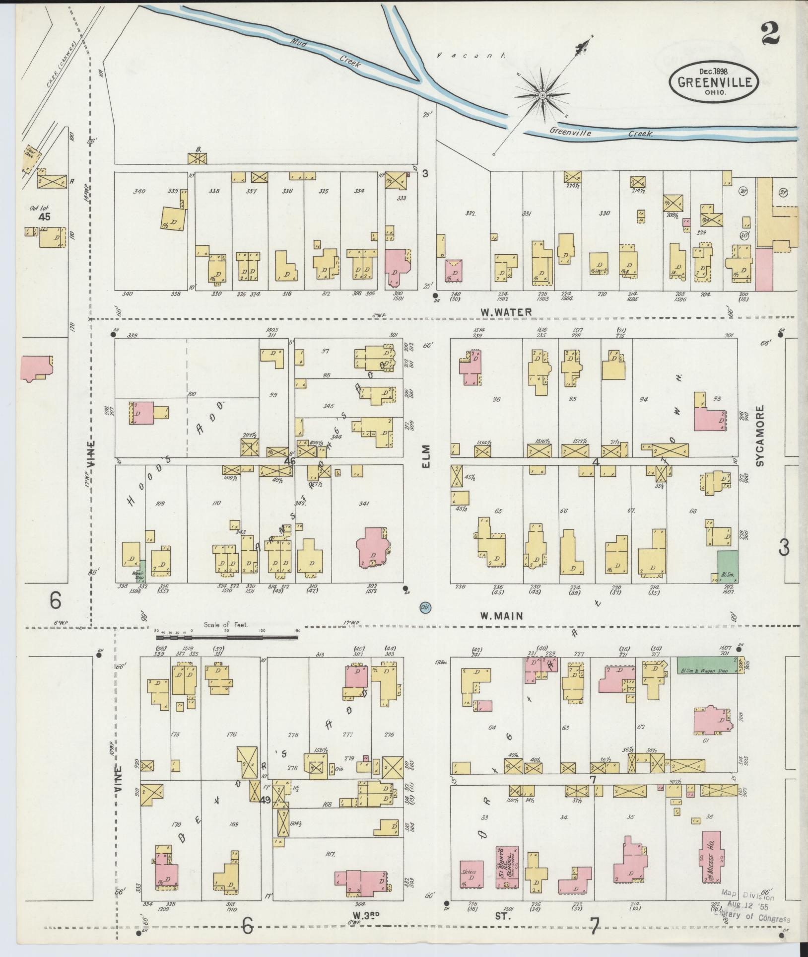 Sanborn Fire Insurance Map from Greenville, Darke County, Ohio (1898), Sheet #0002 - Complete Map Set gallery image, historic Sanborn map, vintage wall art, Ohio Ohio