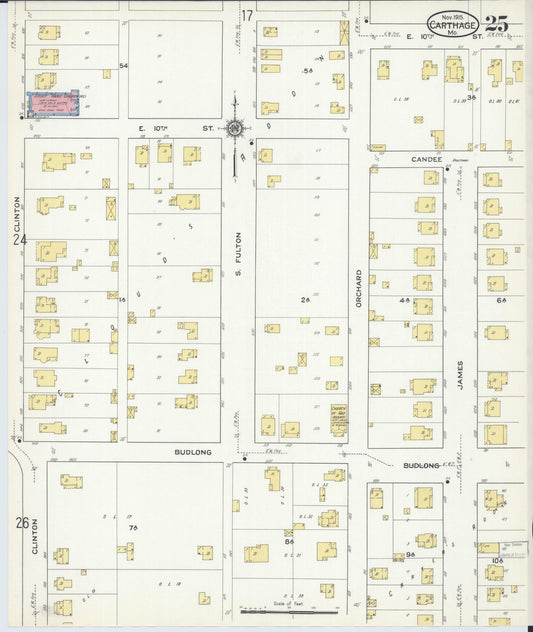 Sanborn Fire Insurance Map from Carthage, Jasper County, Missouri (1915), Sheet #0025 - Historic Sanborn Fire Insurance Map Print, vintage old map wall art, antique decor, genealogy gift, Missouri Missouri map