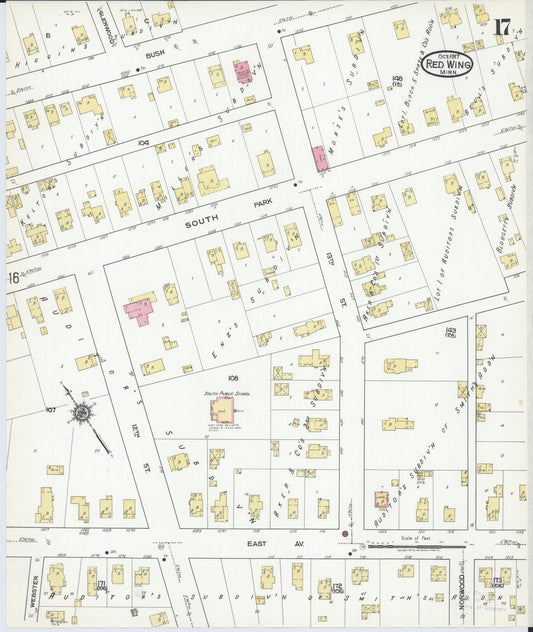 Sanborn Fire Insurance Map from Red Wing, Goodhue County, Minnesota (1917), Sheet #0017 - Historic Sanborn Fire Insurance Map Print, vintage old map wall art, antique decor, genealogy gift, Minnesota Minnesota map