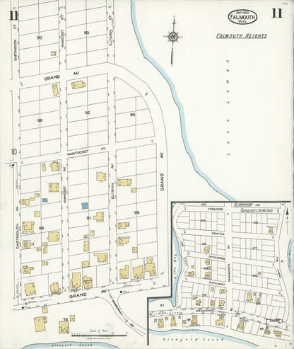 Sanborn Fire Insurance Map from Falmouth, Barnstable County, Massachusetts (1923), Sheet #0011 - Complete Map Set gallery image, historic Sanborn map, vintage wall art, Massachusetts Massachusetts