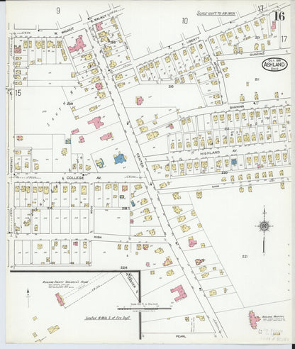 Sanborn Fire Insurance Map from Ashland, Ashland County, Ohio (1919), Sheet #0016 - Historic Sanborn Fire Insurance Map Print, vintage old map wall art, antique decor, genealogy gift, Ohio Ohio map