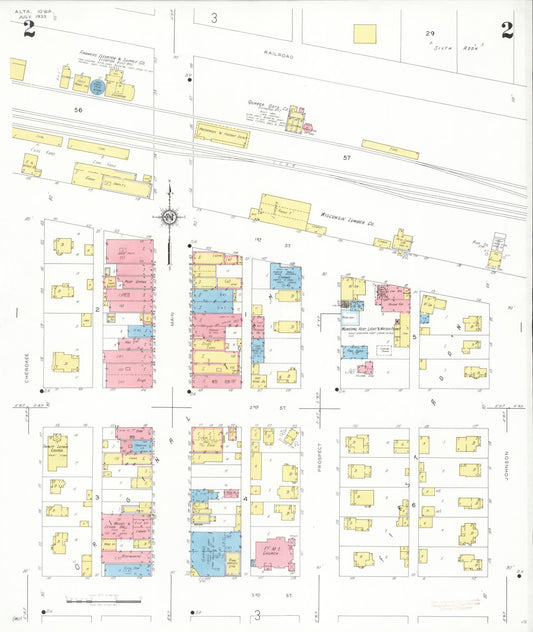 Sanborn Fire Insurance Map from Alta, Buena Vista County, Iowa (1933), Sheet #0002 - Historic Sanborn Fire Insurance Map Print, vintage old map wall art