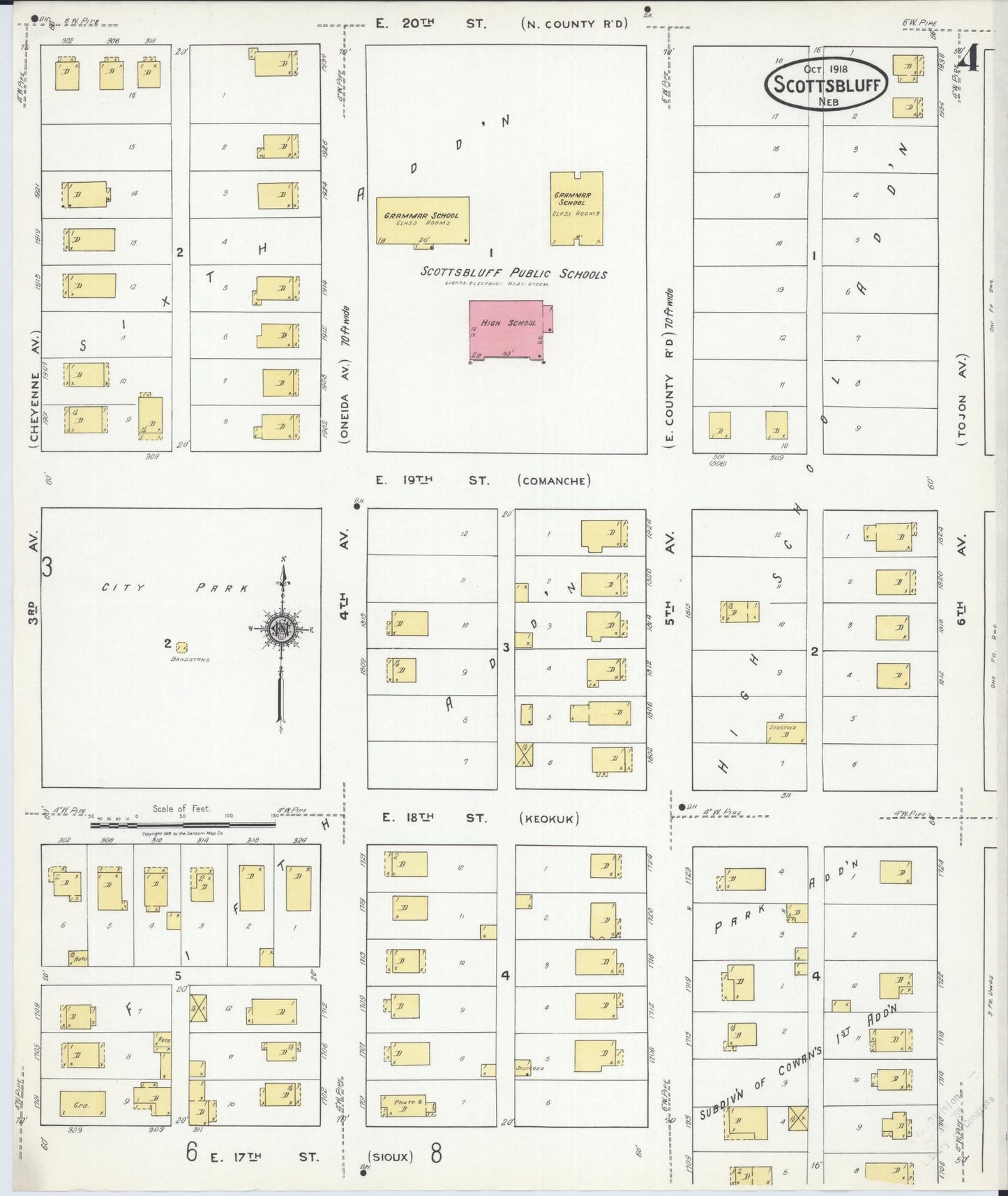 Sanborn Fire Insurance Map from Scottsbluff, Scotts Bluff County, Nebraska (1918), Sheet #0004 - Historic Sanborn Fire Insurance Map Print, vintage old map wall art, antique decor, genealogy gift, Nebraska Nebraska map