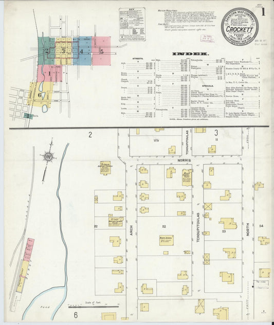 Sanborn Fire Insurance Map from Crockett, Houston County, Texas (1912), Sheet #0001 - Complete Map Set gallery image, historic Sanborn map, vintage wall art, Texas Texas
