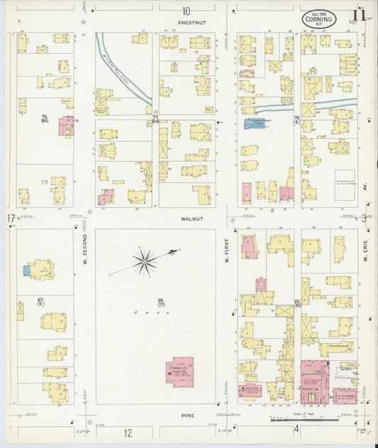Sanborn Fire Insurance Map from Corning, Steuben County, New York (1908), Sheet #0011 - Historic Sanborn Fire Insurance Map Print, vintage old map wall art, antique decor, genealogy gift, New York New York map