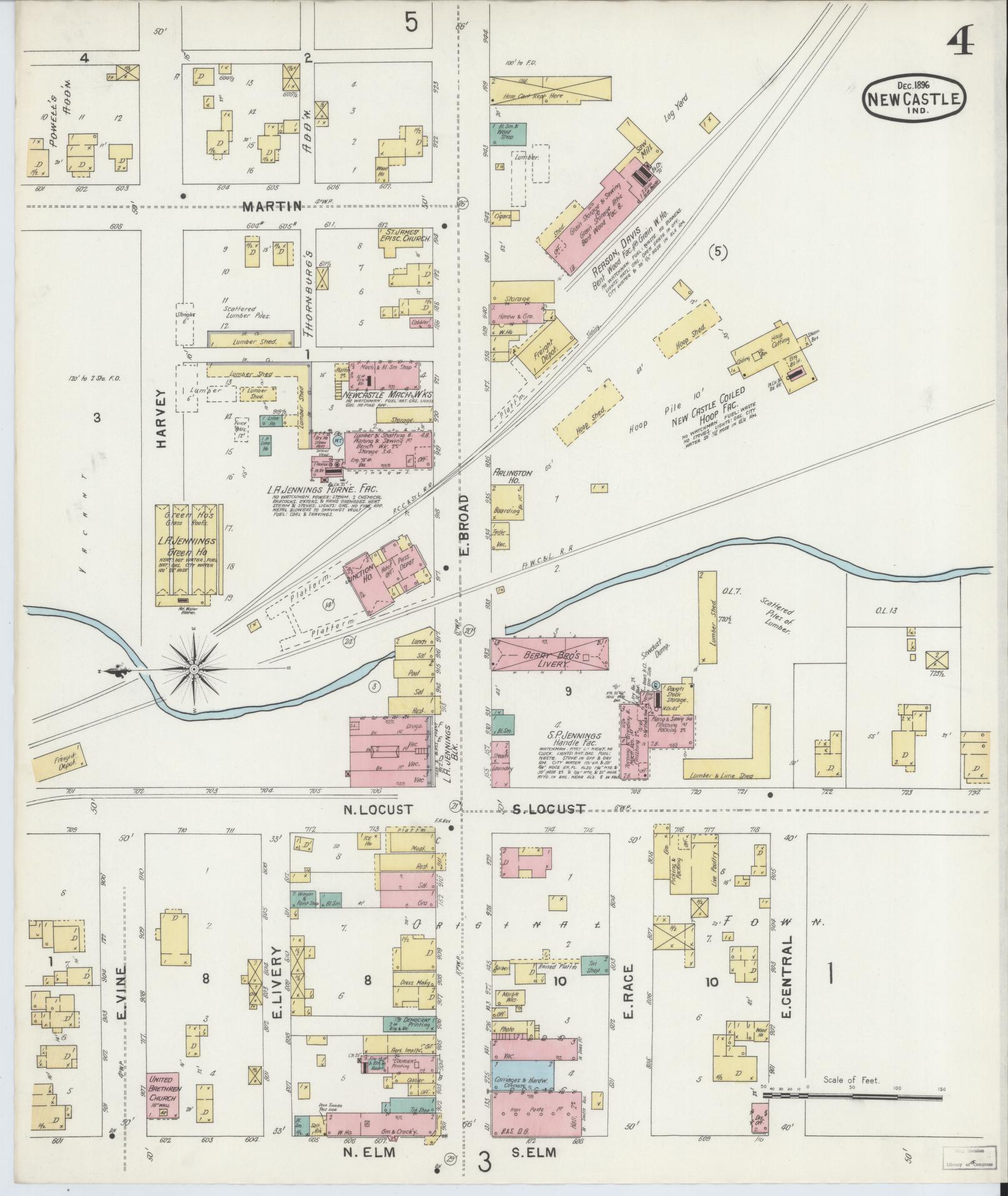 Sanborn Fire Insurance Map from New Castle, Henry County, Indiana (1896), Sheet #0004 - Complete Map Set gallery image, historic Sanborn map, vintage wall art, Indiana Indiana