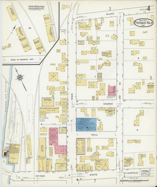 Sanborn Fire Insurance Map from Presque Isle, Aroostook County, Maine (1917), Sheet #0004 - Historic Sanborn Fire Insurance Map Print, vintage old map wall art, antique decor, genealogy gift, Maine Maine map