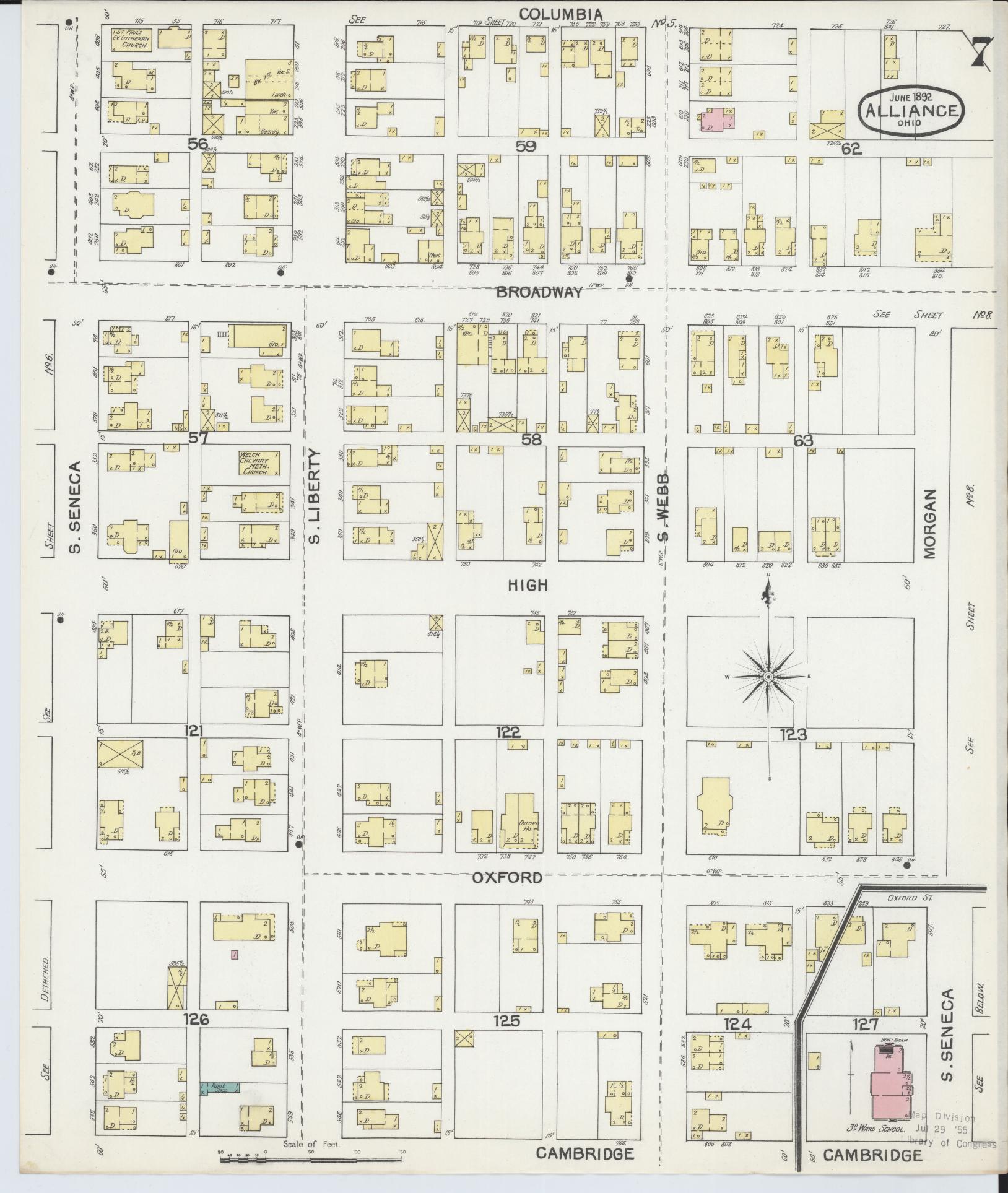 Sanborn Fire Insurance Map from Alliance, Stark County, Ohio (1892), Sheet #0007 - Complete Map Set gallery image, historic Sanborn map, vintage wall art, Ohio Ohio