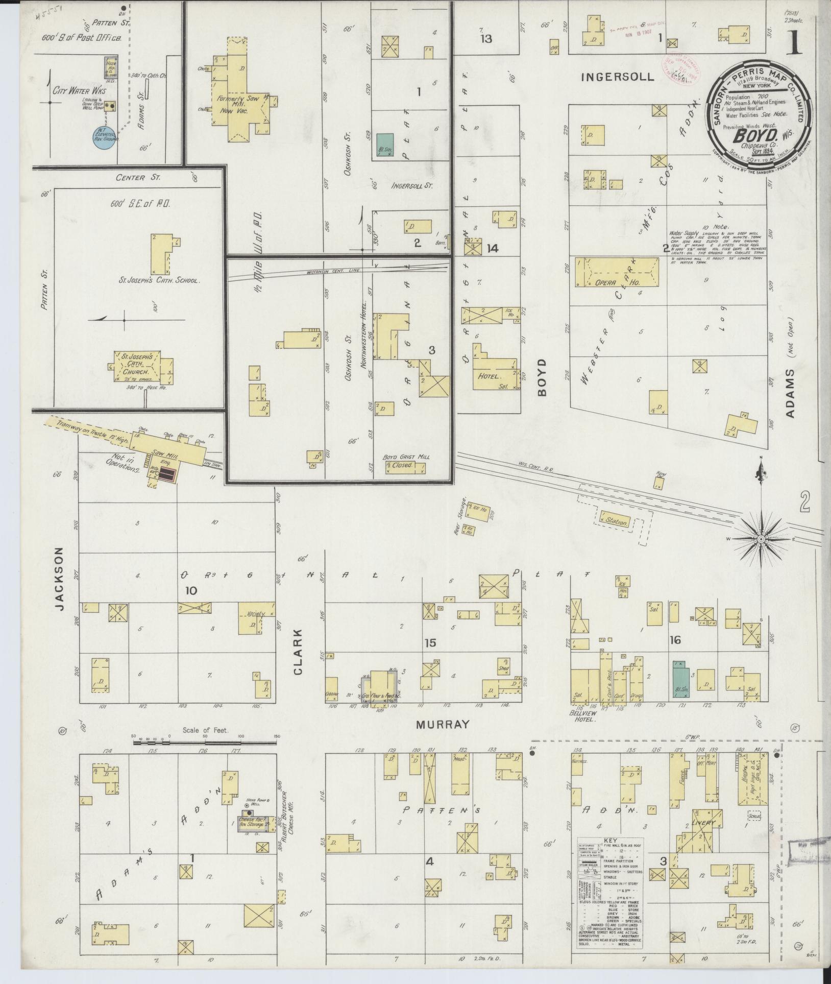 Sanborn Fire Insurance Map from Boyd, Chippewa County, Wisconsin (1894), Sheet #0001 - Complete Map Set gallery image, historic Sanborn map, vintage wall art, Wisconsin Wisconsin