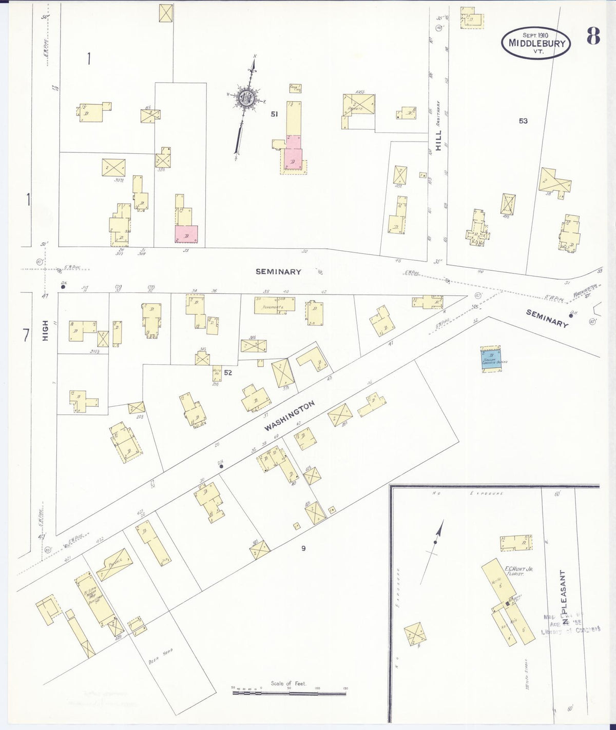 Sanborn Fire Insurance Map from Middlebury, Addison County, Vermont (1910), Sheet #0008 - Complete Map Set gallery image, historic Sanborn map, vintage wall art, Vermont Vermont