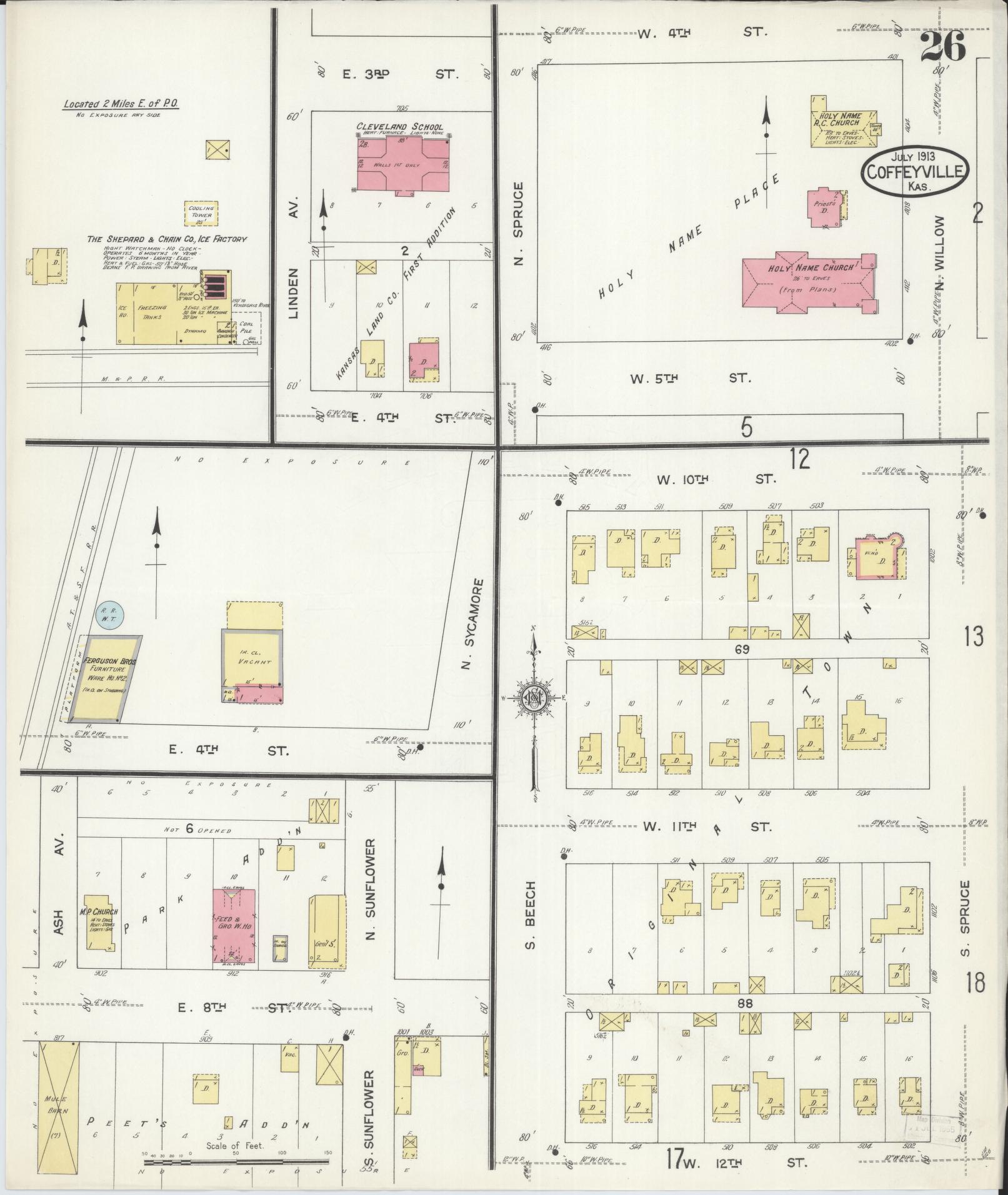 Sanborn Fire Insurance Map from Coffeyville, Montgomery County, Kansas (1913), Sheet #0026 - Complete Map Set gallery image, historic Sanborn map, vintage wall art, Kansas Kansas