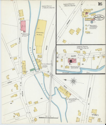 Sanborn Fire Insurance Map from Braintree, Norfolk County, Massachusetts (1906), Sheet #0016 - Historic Sanborn Fire Insurance Map Print, vintage old map wall art, antique decor, genealogy gift, Massachusetts Massachusetts map