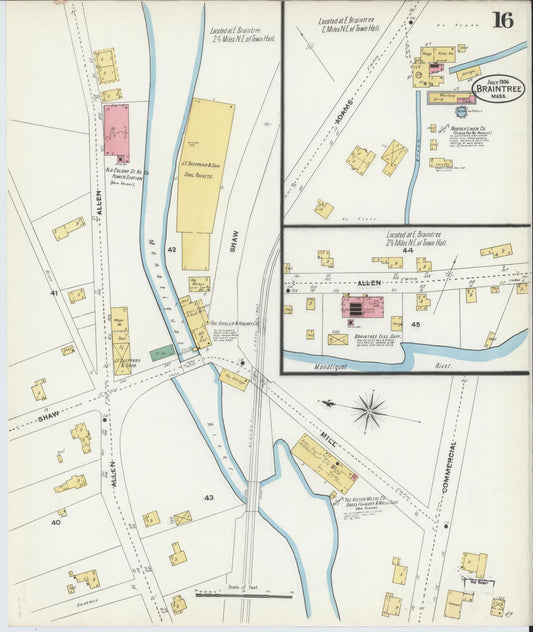 Sanborn Fire Insurance Map from Braintree, Norfolk County, Massachusetts (1906), Sheet #0016 - Historic Sanborn Fire Insurance Map Print, vintage old map wall art, antique decor, genealogy gift, Massachusetts Massachusetts map