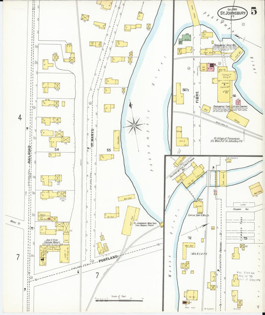 Sanborn Fire Insurance Map from Saint Johnsbury, Caledonia County, Vermont (1900), Sheet #0005 - Historic Sanborn Fire Insurance Map Print, vintage old map wall art, antique decor, genealogy gift, Vermont Vermont map