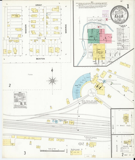 Sanborn Fire Insurance Map from Ellis, Ellis County, Kansas (1905), Sheet #0001 - Historic Sanborn Fire Insurance Map Print, vintage old map wall art, antique decor, genealogy gift, Kansas Kansas map