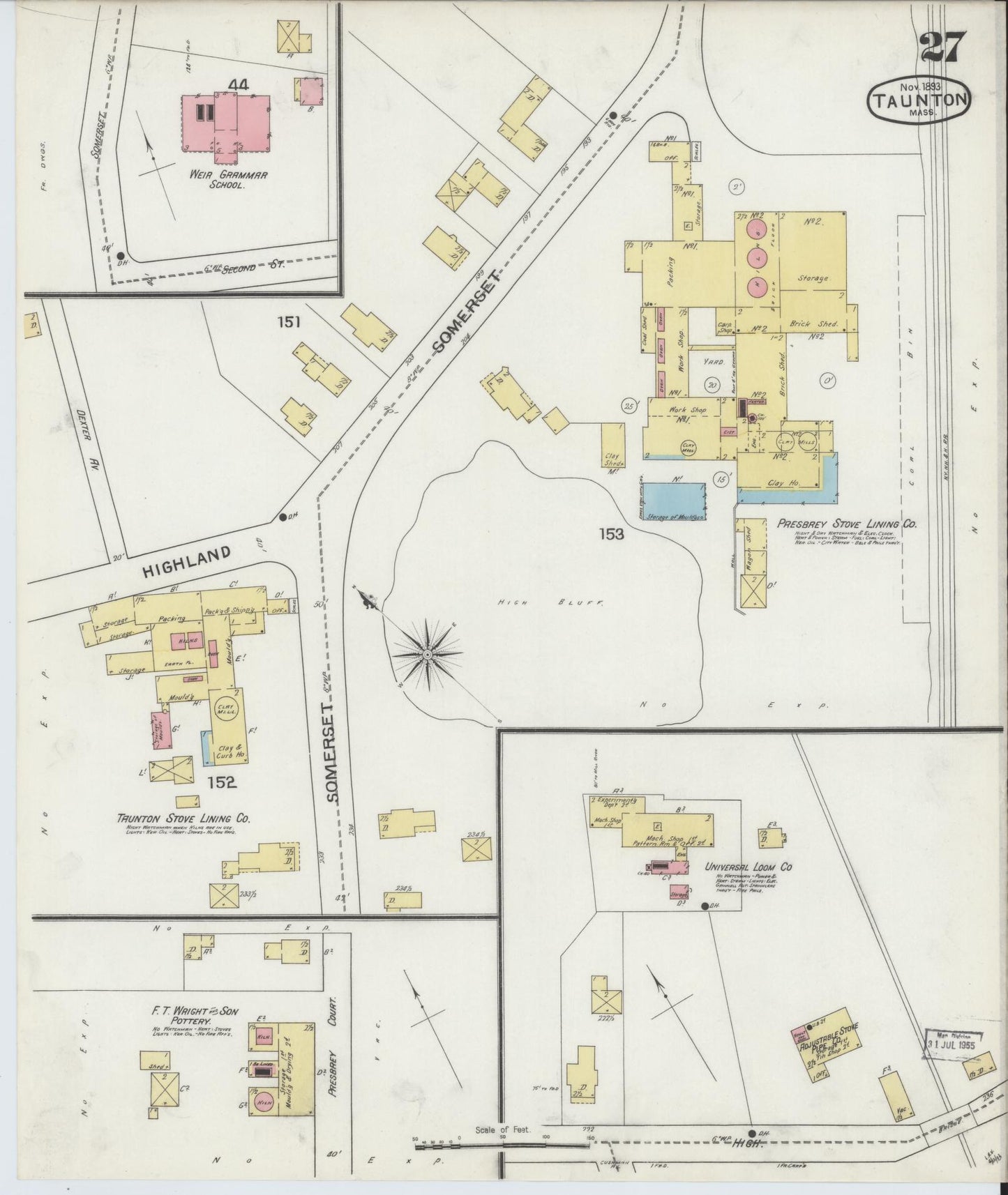 Sanborn Fire Insurance Map from Taunton, Bristol County, Massachusetts (1893), Sheet #0027 - Complete Map Set gallery image, historic Sanborn map, vintage wall art, Massachusetts Massachusetts