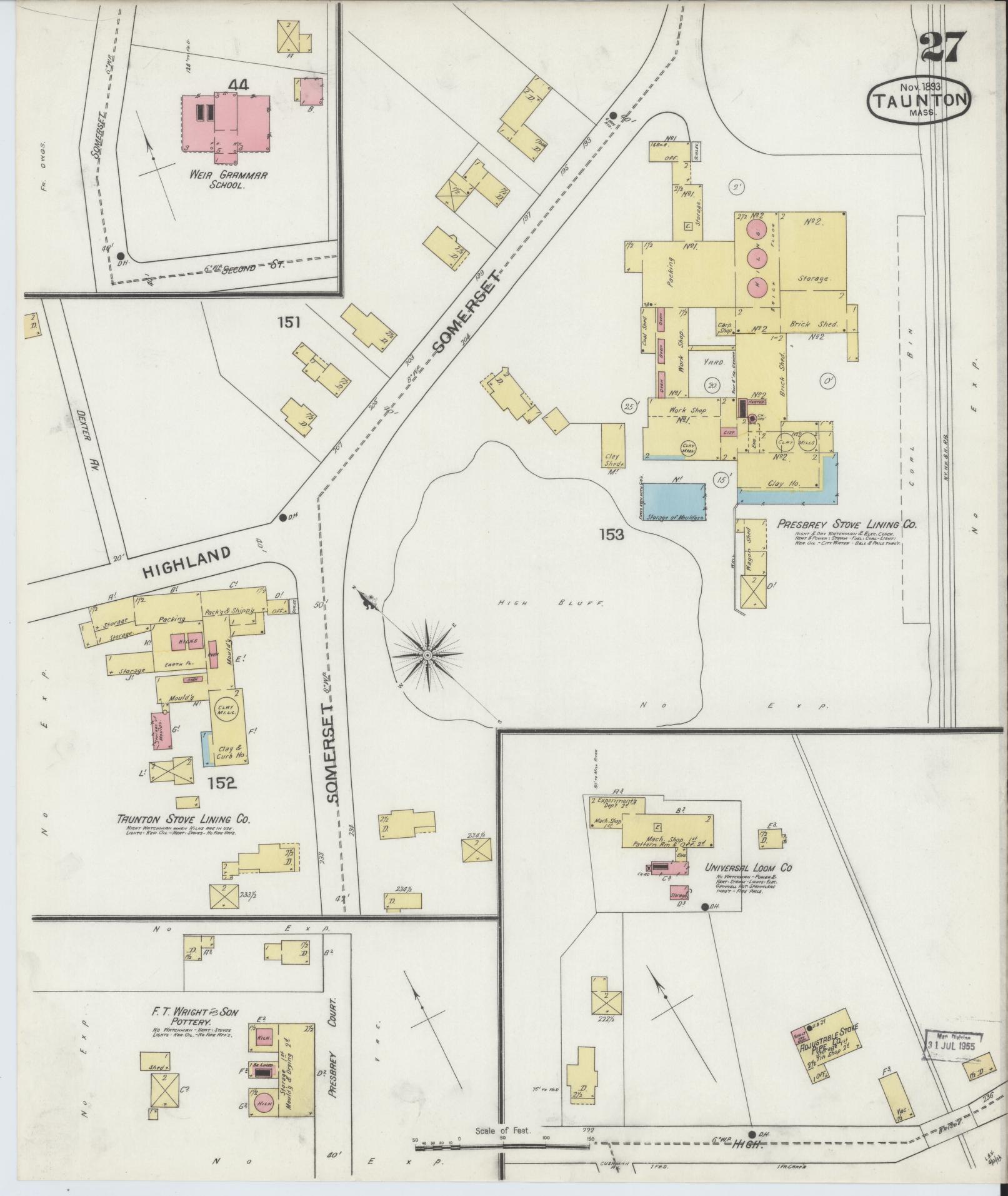 Sanborn Fire Insurance Map from Taunton, Bristol County, Massachusetts (1893), Sheet #0027 - Complete Map Set gallery image, historic Sanborn map, vintage wall art, Massachusetts Massachusetts