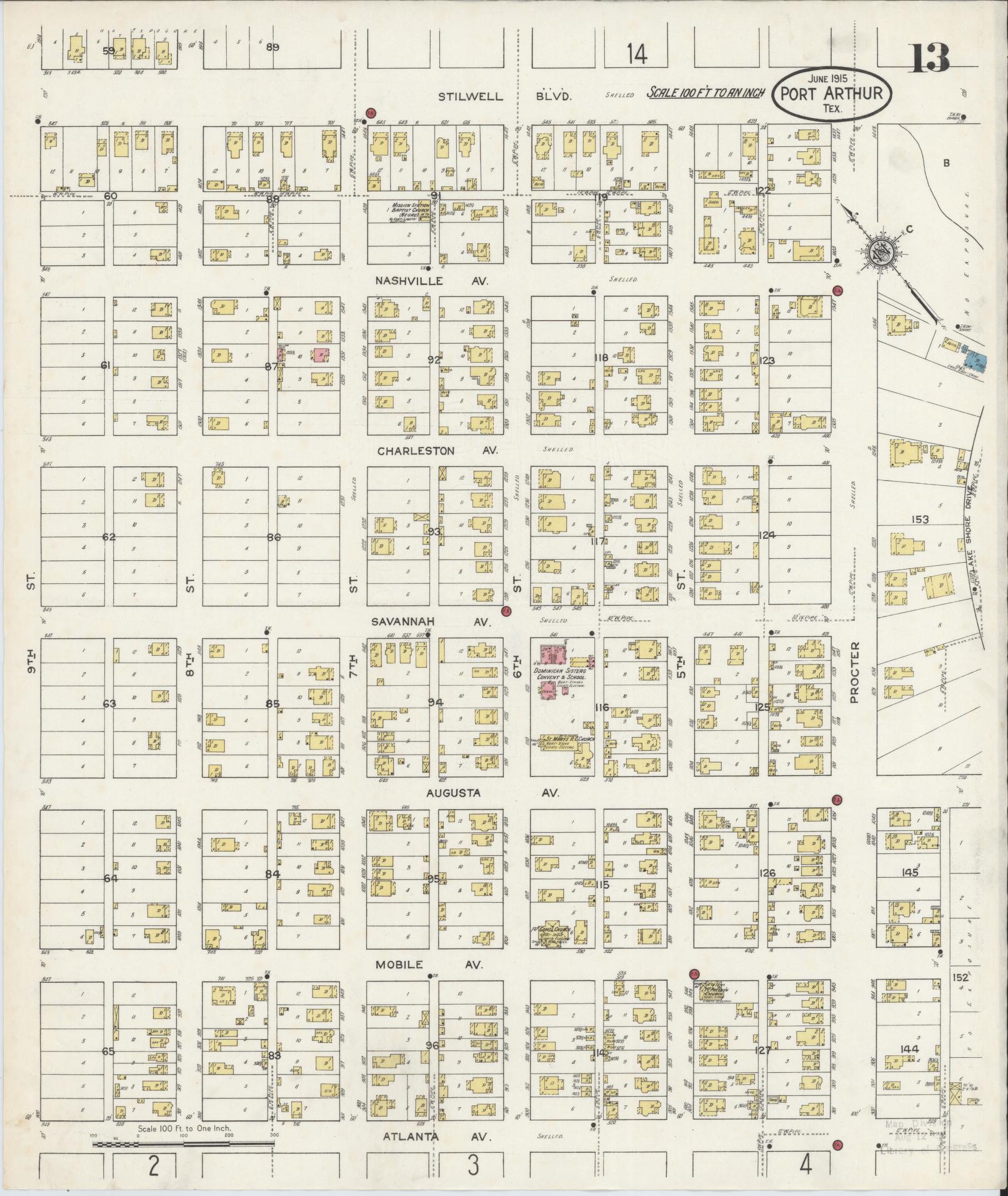 Sanborn Fire Insurance Map from Port Arthur, Jefferson County, Texas (1915), Sheet #0013 - Complete Map Set gallery image, historic Sanborn map, vintage wall art, Texas Texas