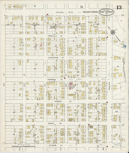 Sanborn Fire Insurance Map from Port Arthur, Jefferson County, Texas (1915), Sheet #0013 - Complete Map Set gallery image, historic Sanborn map, vintage wall art, Texas Texas