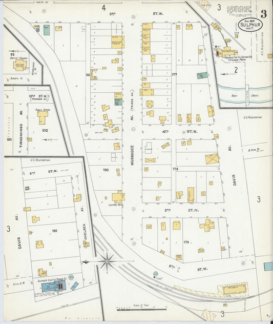 Sanborn Fire Insurance Map from Sulphur, Murray County, Oklahoma (1905), Sheet #0003 - Historic Sanborn Fire Insurance Map Print, vintage old map wall art, antique decor, genealogy gift, Oklahoma Oklahoma map