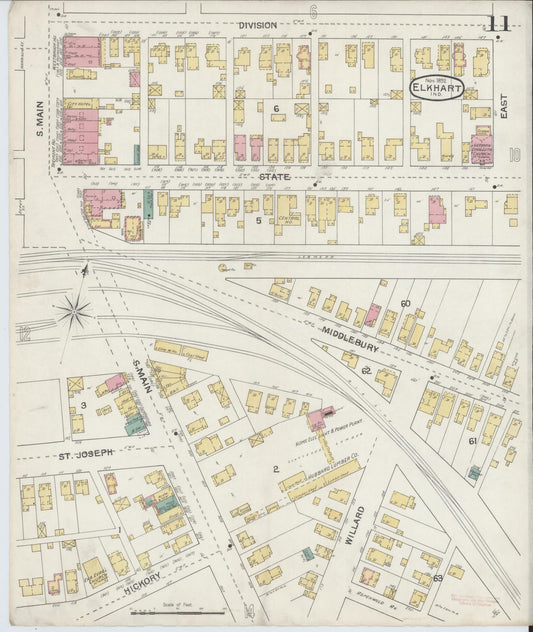 Sanborn Fire Insurance Map from Elkhart, Elkhart County, Indiana (1892), Sheet #0011 - Historic Sanborn Fire Insurance Map Print, vintage old map wall art, antique decor, genealogy gift, Indiana Indiana map
