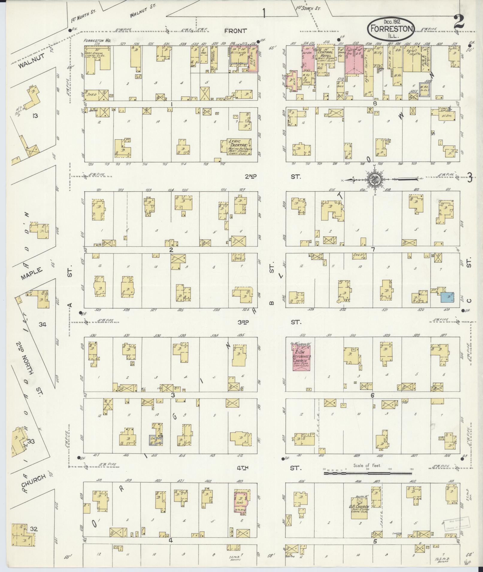 Sanborn Fire Insurance Map from Forreston, Ogle County, Illinois (1912), Sheet #0002 - Complete Map Set gallery image, historic Sanborn map, vintage wall art, Illinois Illinois