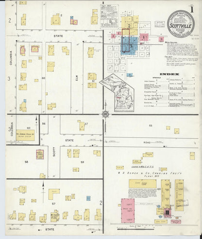 Sanborn Fire Insurance Map from Scottville, Mason County, Michigan (1916), Sheet #0001 - Historic Sanborn Fire Insurance Map Print, vintage old map wall art, antique decor, genealogy gift, Michigan Michigan map