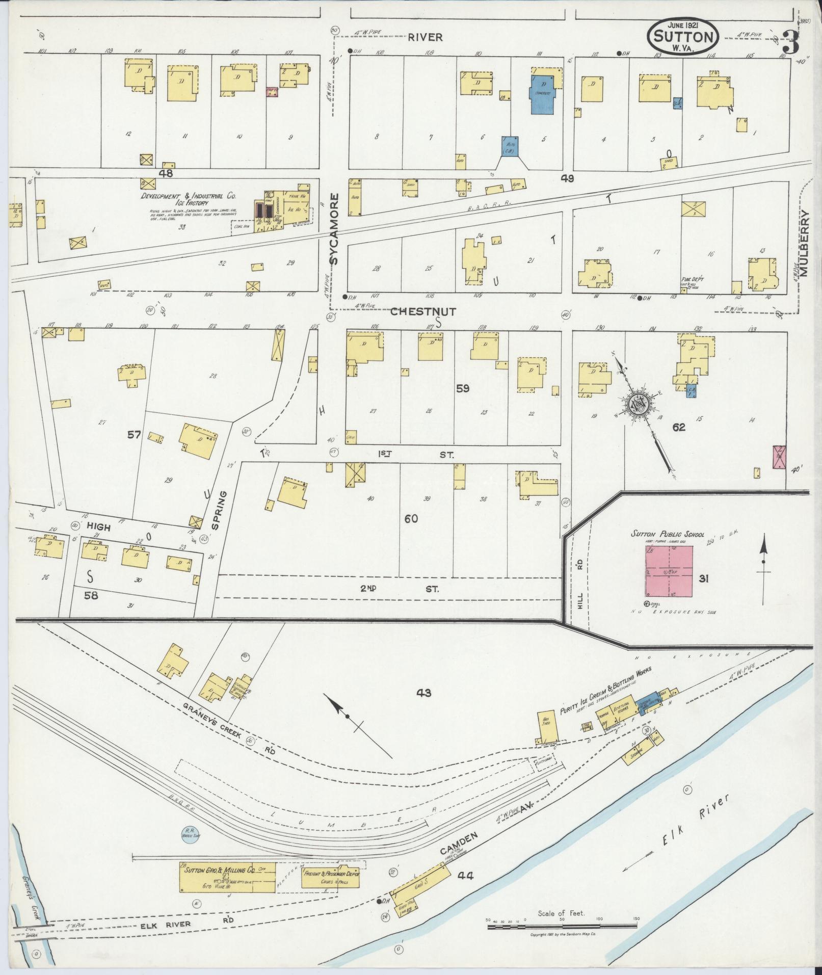 Sanborn Fire Insurance Map from Sutton, Braxton County, West Virginia (1921), Sheet #0003 - Complete Map Set gallery image, historic Sanborn map, vintage wall art, West Virginia West Virginia