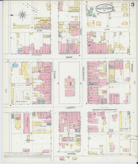 Sanborn Fire Insurance Map from Independence, Jackson County, Missouri (1892), Sheet #0003 - Historic Sanborn Fire Insurance Map Print, vintage old map wall art, antique decor, genealogy gift, Missouri Missouri map