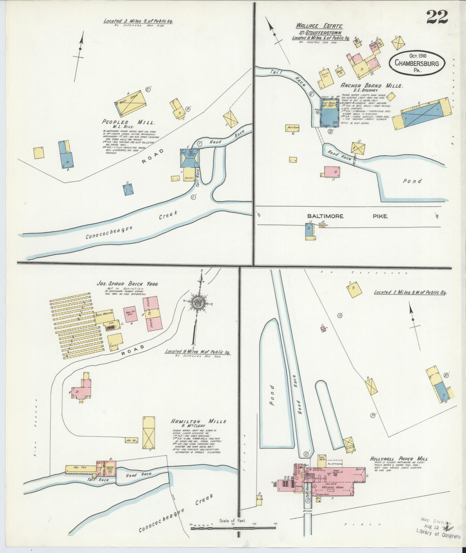 Sanborn Fire Insurance Map from Chambersburg, Franklin County, Pennsylvania (1910), Sheet #0022 - Historic Sanborn Fire Insurance Map Print, vintage old map wall art, antique decor, genealogy gift, Pennsylvania Pennsylvania map