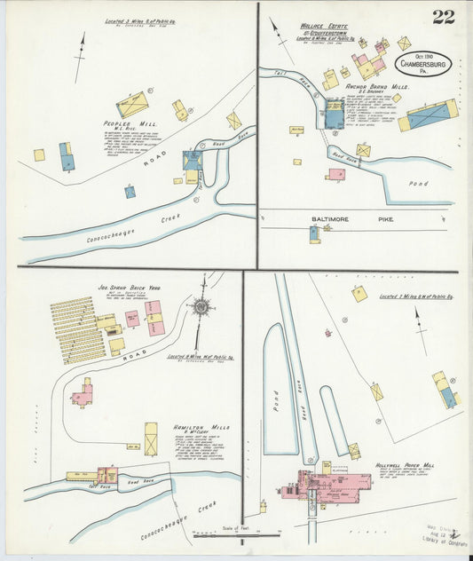 Sanborn Fire Insurance Map from Chambersburg, Franklin County, Pennsylvania (1910), Sheet #0022 - Historic Sanborn Fire Insurance Map Print, vintage old map wall art, antique decor, genealogy gift, Pennsylvania Pennsylvania map
