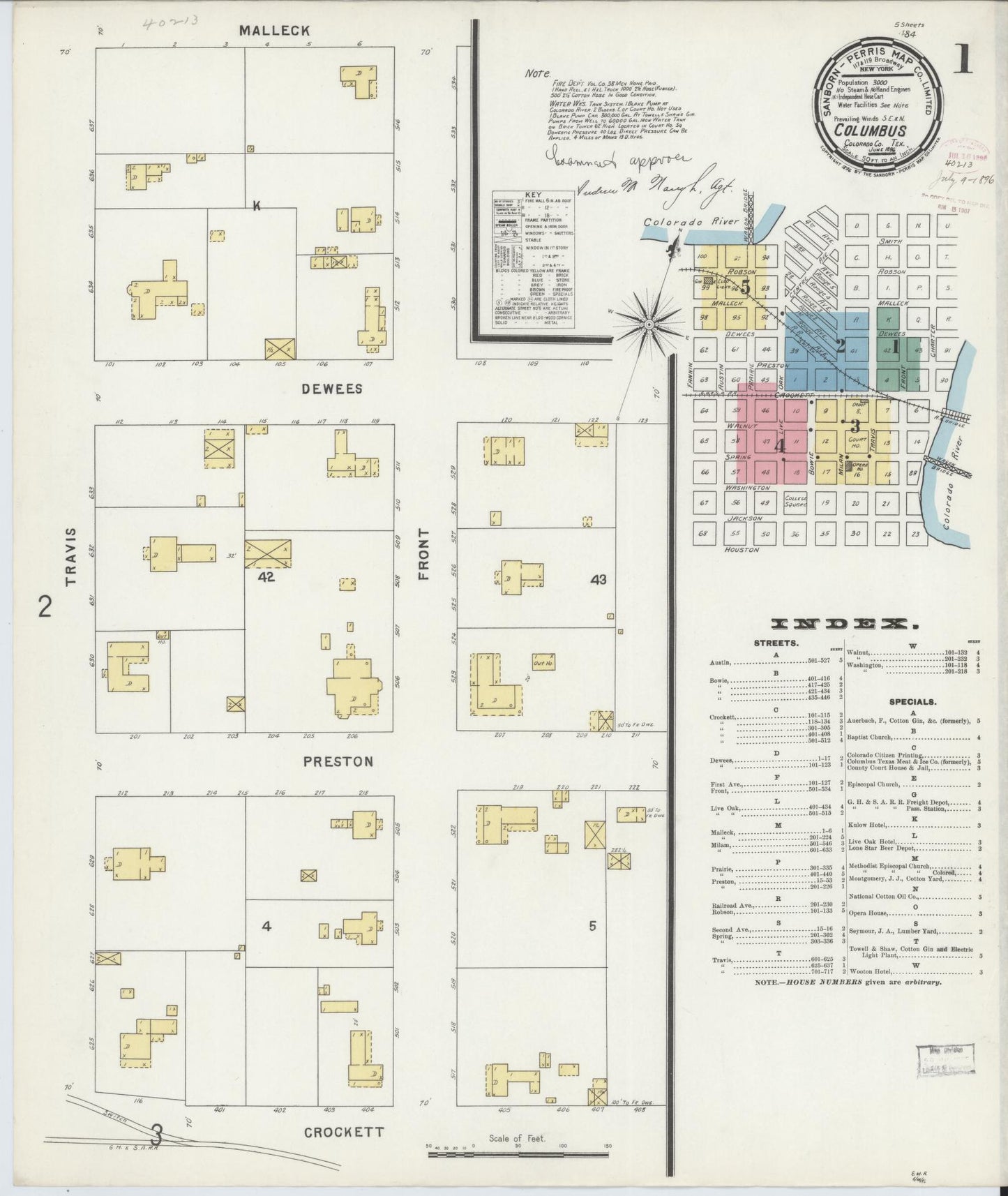 Sanborn Fire Insurance Map from Columbus, Colorado County, Texas (1896), Sheet #0001 - Complete Map Set gallery image, historic Sanborn map, vintage wall art, Columbus Colorado