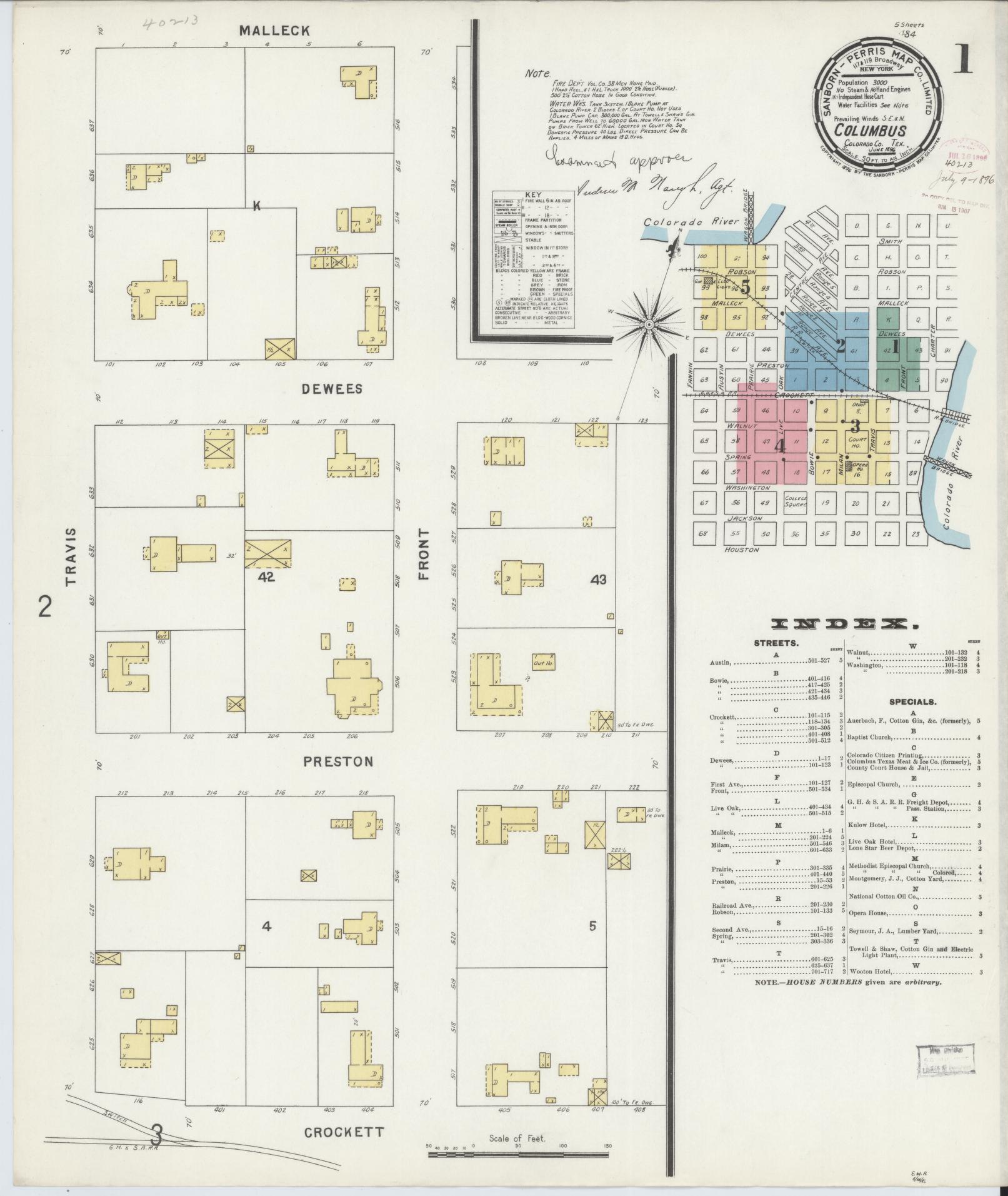 Sanborn Fire Insurance Map from Columbus, Colorado County, Texas (1896), Sheet #0001 - Complete Map Set gallery image, historic Sanborn map, vintage wall art, Columbus Colorado