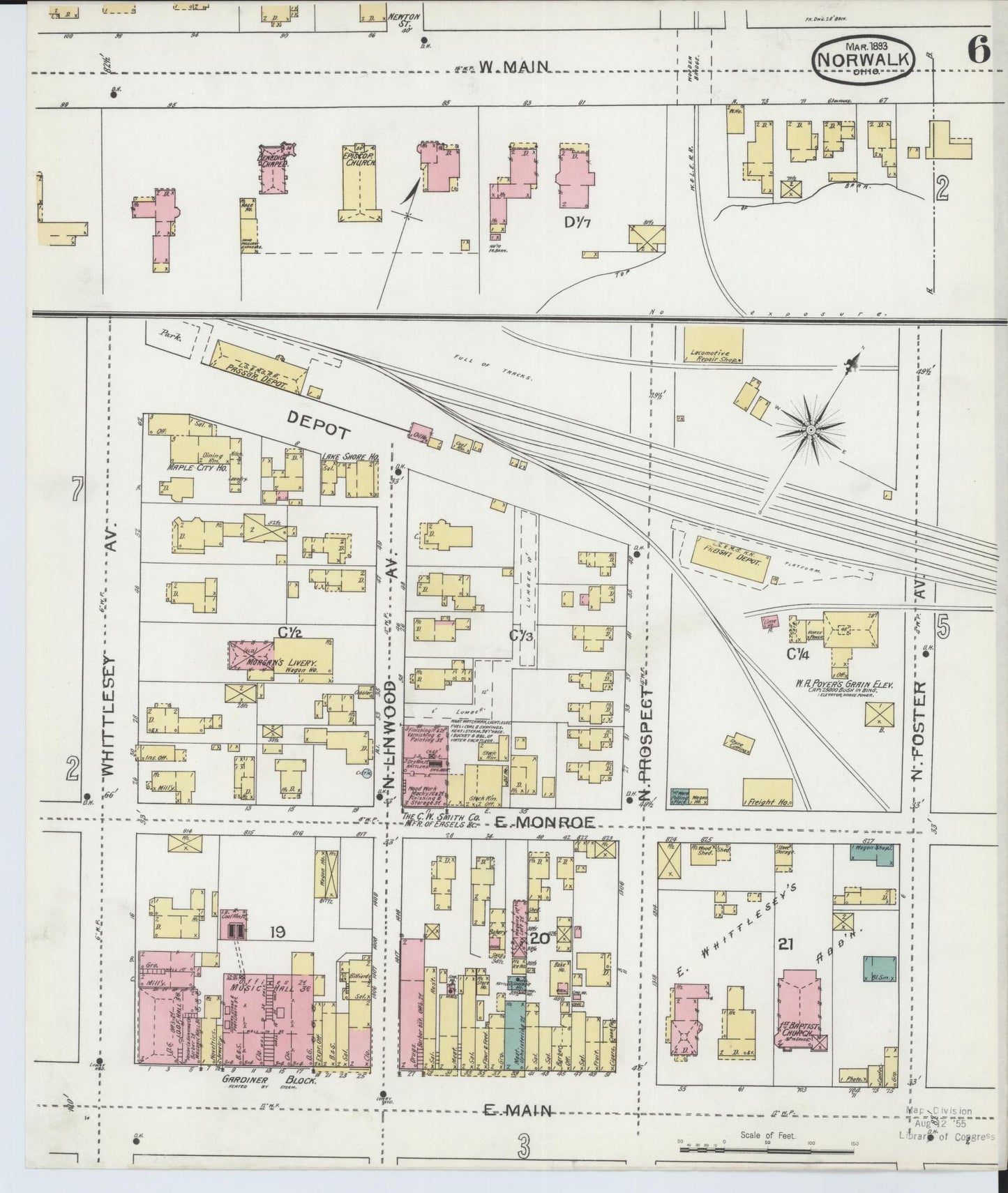Sanborn Fire Insurance Map from Norwalk, Huron County, Ohio (1893), Sheet #0006 - Historic Sanborn Fire Insurance Map Print, vintage old map wall art, antique decor, genealogy gift, Ohio Ohio map