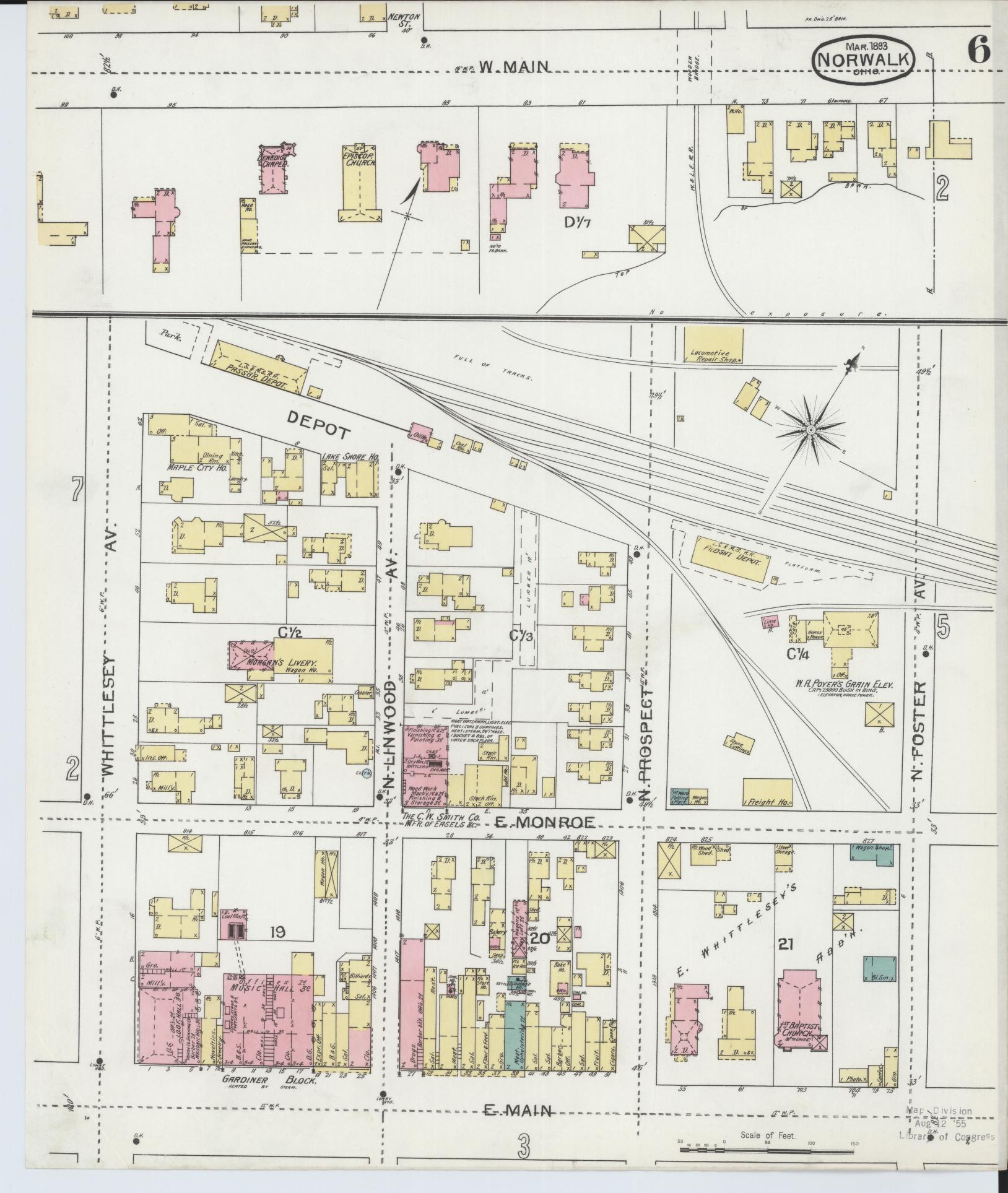 Sanborn Fire Insurance Map from Norwalk, Huron County, Ohio (1893), Sheet #0006 - Historic Sanborn Fire Insurance Map Print, vintage old map wall art, antique decor, genealogy gift, Ohio Ohio map