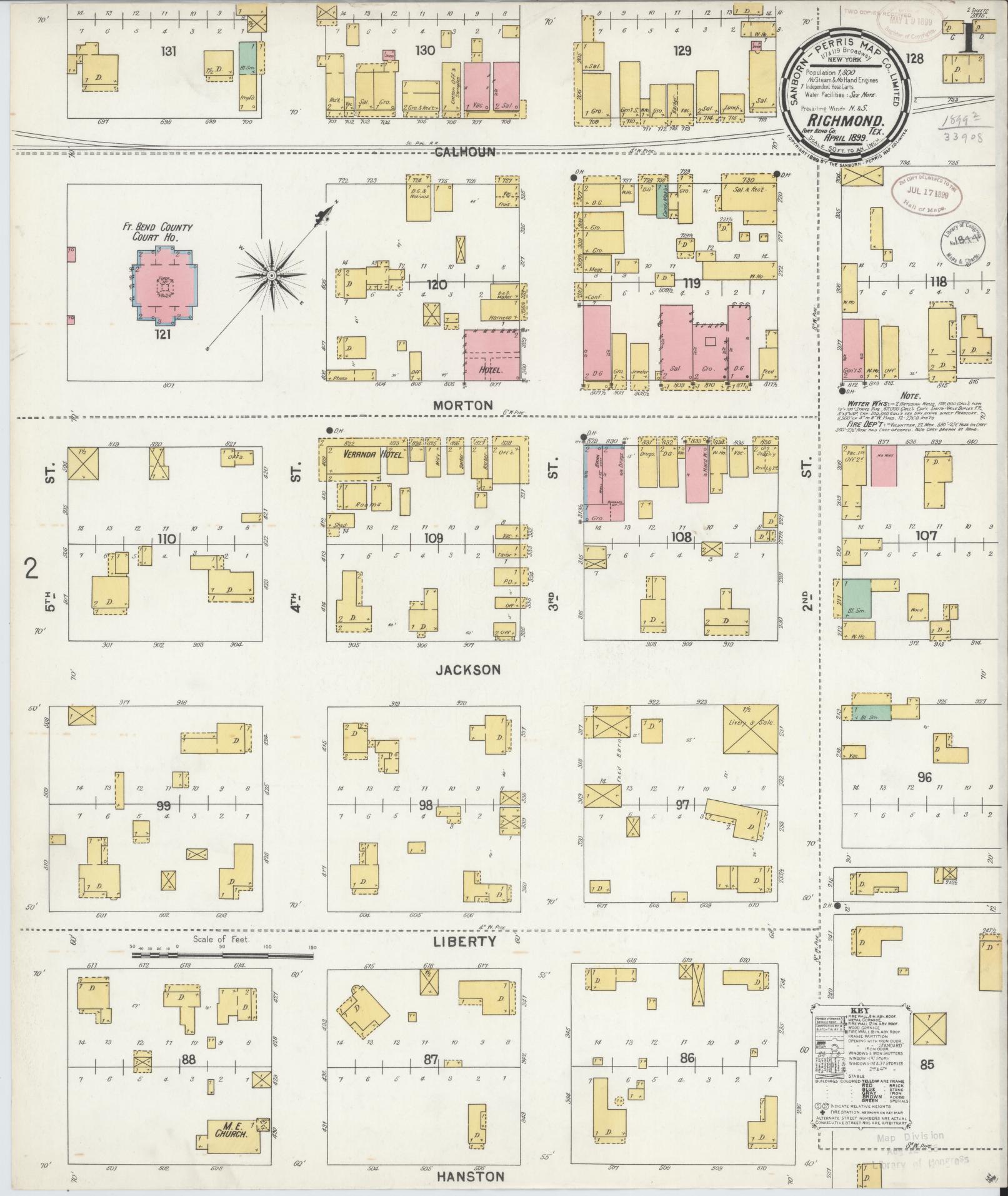 Sanborn Fire Insurance Map from Richmond, Fort Bend County, Texas. (1899) – Historic Sanborn Fire Insurance Map Print
