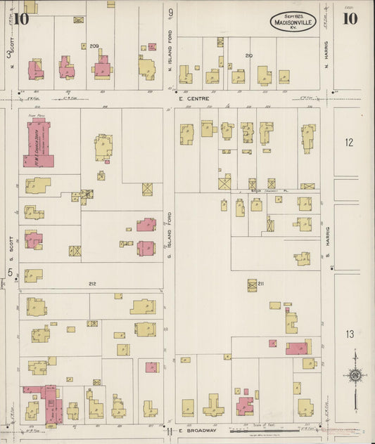 Sanborn Fire Insurance Map from Madisonville, Hopkins County, Kentucky (1923), Sheet #0010 - Historic Sanborn Fire Insurance Map Print, vintage old map wall art, antique decor, genealogy gift, Kentucky Kentucky map