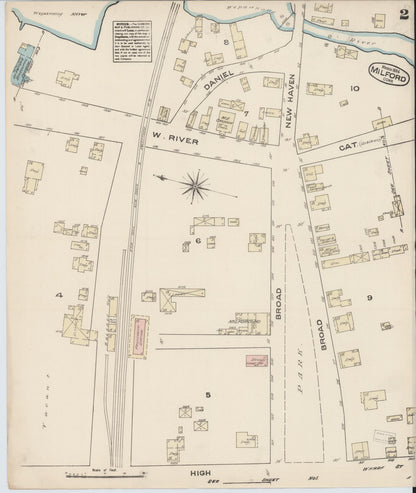 Sanborn Fire Insurance Map from Milford, New Haven County, Connecticut (1884), Sheet #0002 - Complete Map Set gallery image, historic Sanborn map, vintage wall art, Connecticut Connecticut