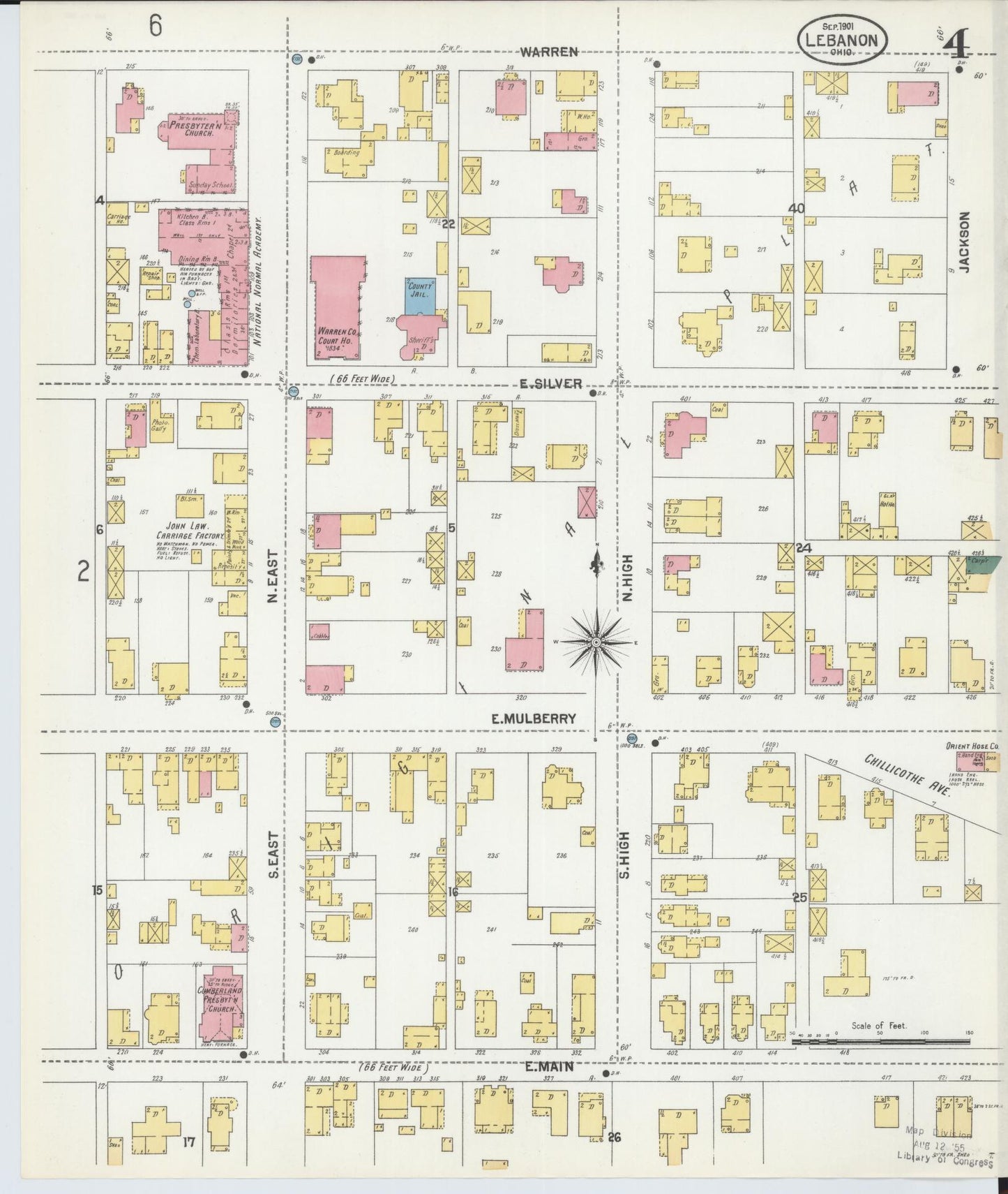 Sanborn Fire Insurance Map from Lebanon, Warren County, Ohio (1901), Sheet #0004 - Complete Map Set gallery image, historic Sanborn map, vintage wall art, Ohio Ohio