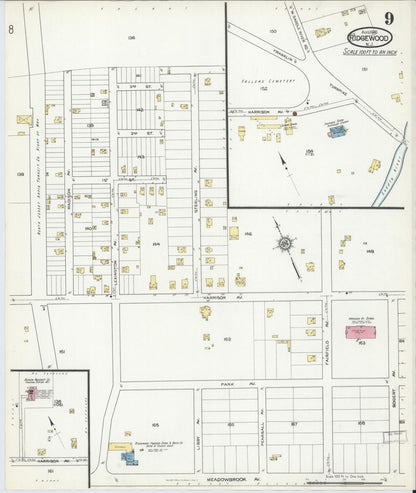 Sanborn Fire Insurance Map from Ridgewood, Bergen County, New Jersey (1916), Sheet #0009 - Complete Map Set gallery image, historic Sanborn map, vintage wall art, New Jersey New Jersey