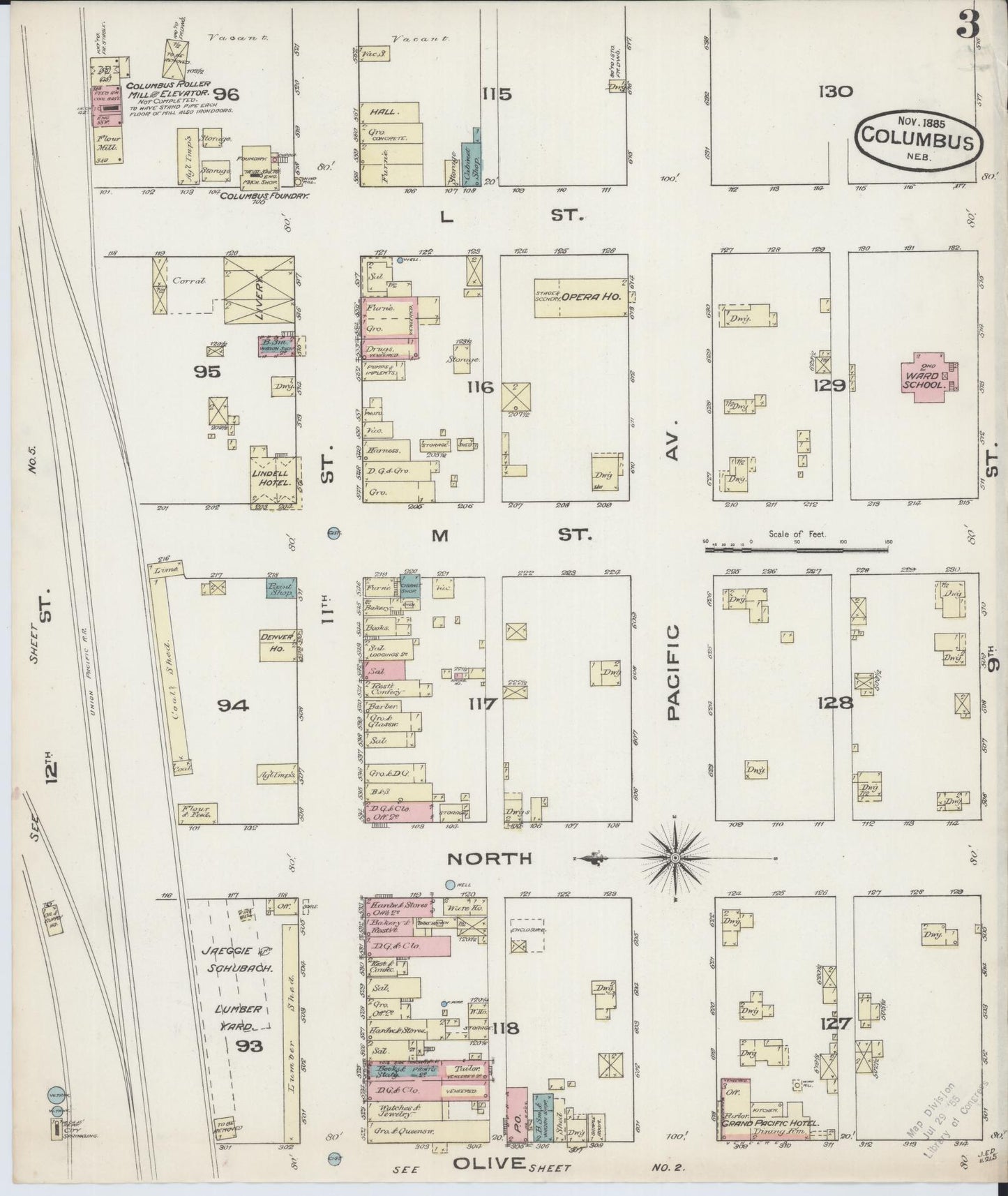 Sanborn Fire Insurance Map from Columbus, Platte County, Nebraska (1885), Sheet #0003 - Historic Sanborn Fire Insurance Map Print, vintage old map wall art, antique decor, genealogy gift, Nebraska Nebraska map