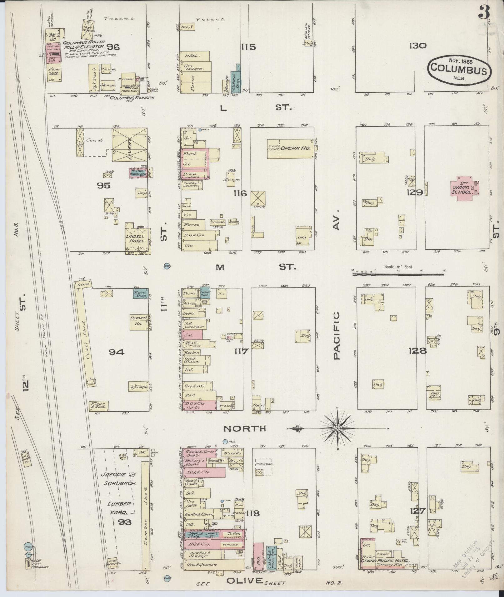 Sanborn Fire Insurance Map from Columbus, Platte County, Nebraska (1885), Sheet #0003 - Historic Sanborn Fire Insurance Map Print, vintage old map wall art, antique decor, genealogy gift, Nebraska Nebraska map