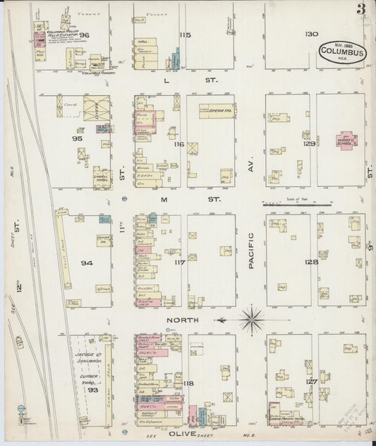 Sanborn Fire Insurance Map from Columbus, Platte County, Nebraska (1885), Sheet #0003 - Historic Sanborn Fire Insurance Map Print, vintage old map wall art, antique decor, genealogy gift, Nebraska Nebraska map