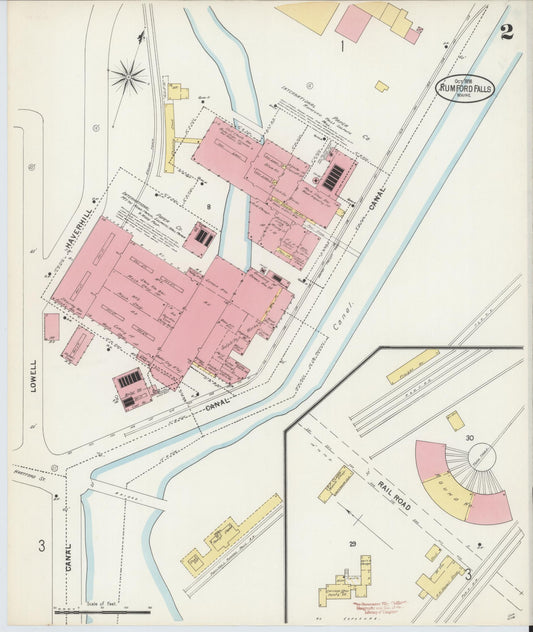 Sanborn Fire Insurance Map from Rumford Falls, Oxford County, Maine (1898), Sheet #0002 - Historic Sanborn Fire Insurance Map Print, vintage old map wall art, antique decor, genealogy gift, Maine Maine map