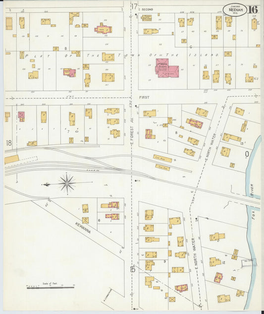 Sanborn Fire Insurance Map from Neenah, Winnebago County, Wisconsin (1906), Sheet #0016 - Historic Sanborn Fire Insurance Map Print, vintage old map wall art, antique decor, genealogy gift, Wisconsin Wisconsin map