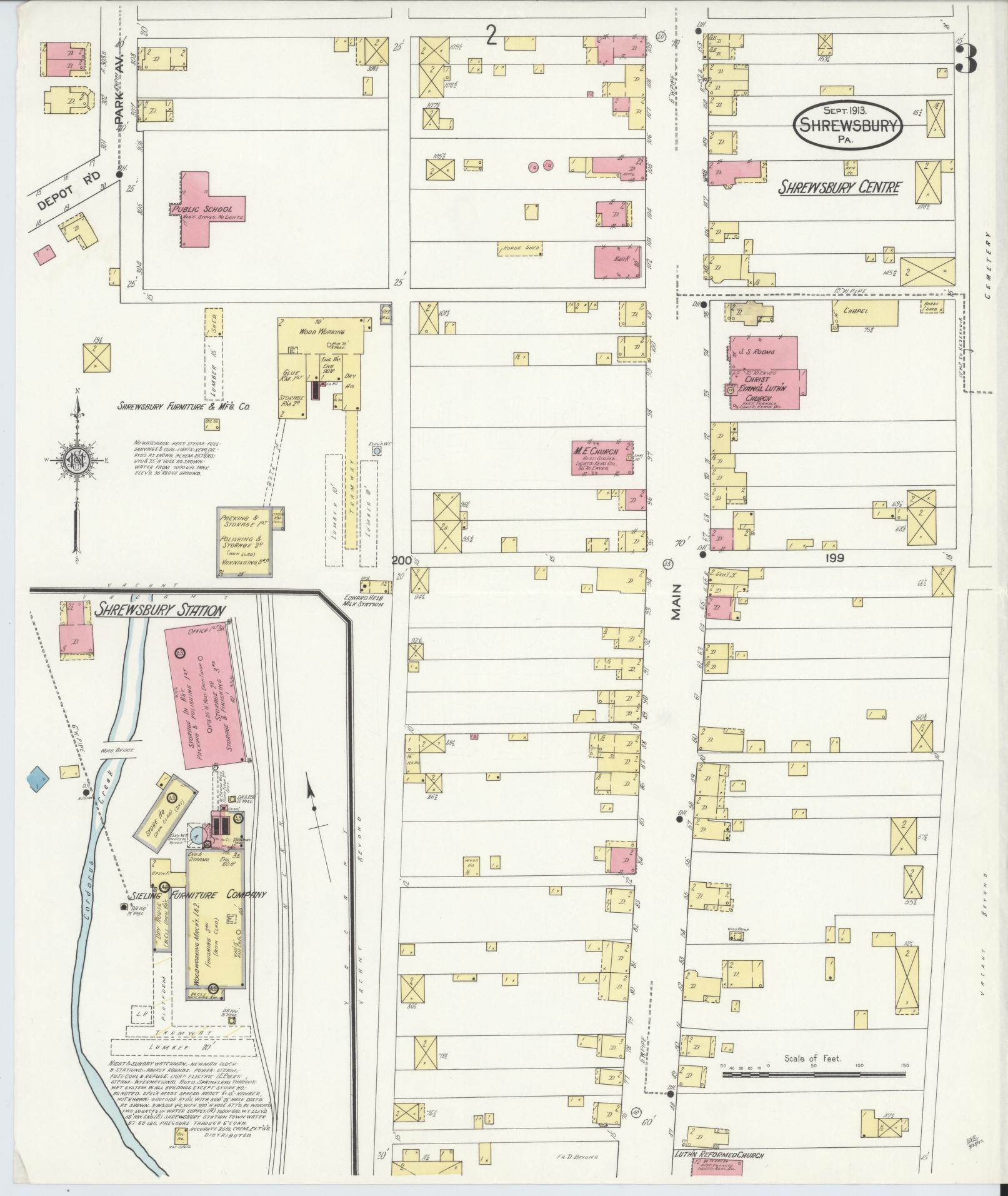 Sanborn Fire Insurance Map from Shrewsbury, York County, Pennsylvania (1913), Sheet #0003 - Complete Map Set gallery image, historic Sanborn map, vintage wall art, Pennsylvania Pennsylvania